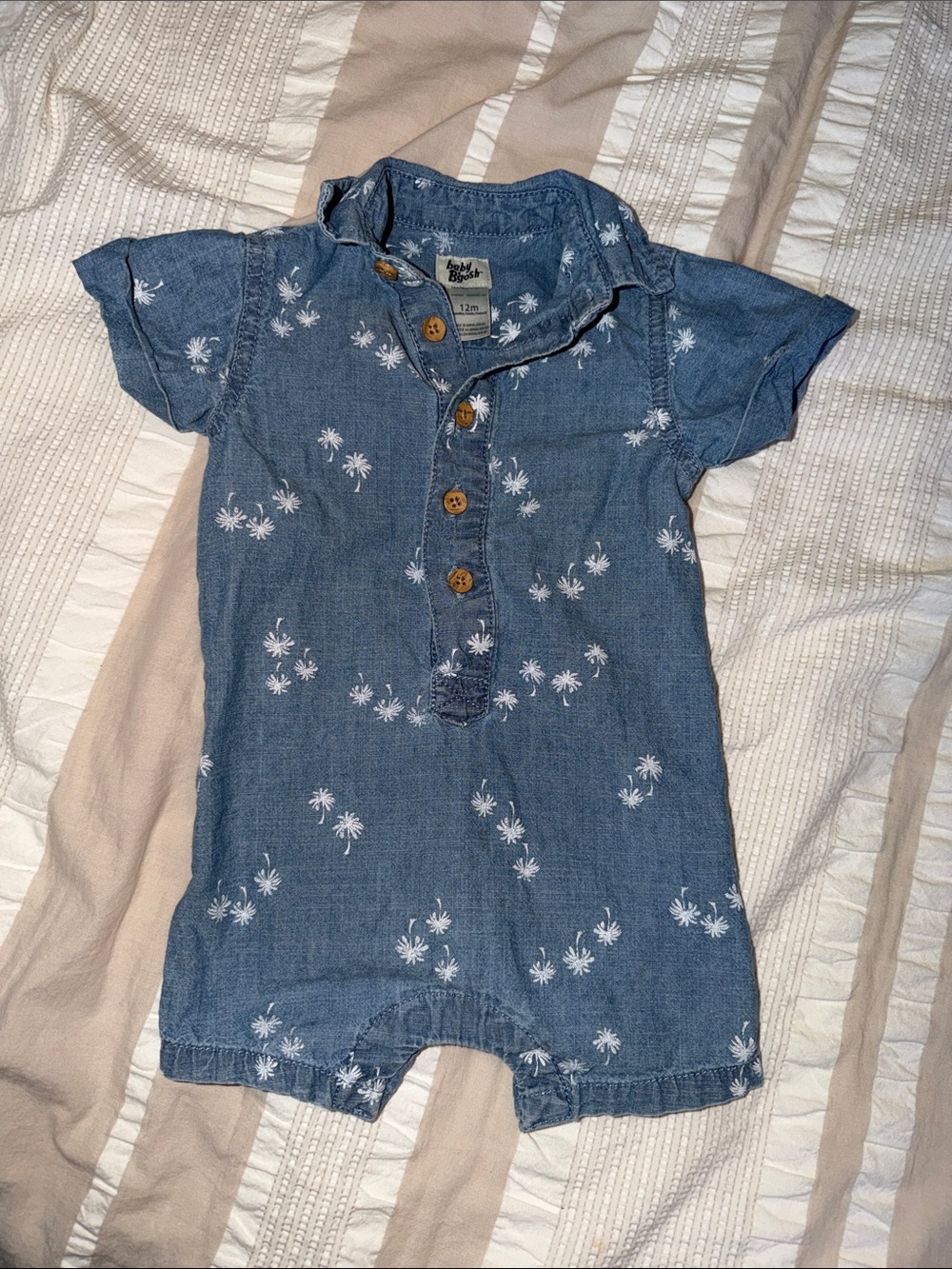 Carter's Blue Palm-Print Denim Romper for Kids